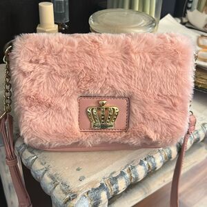 Juicy couture pink fur Crossbody bag with gold crown